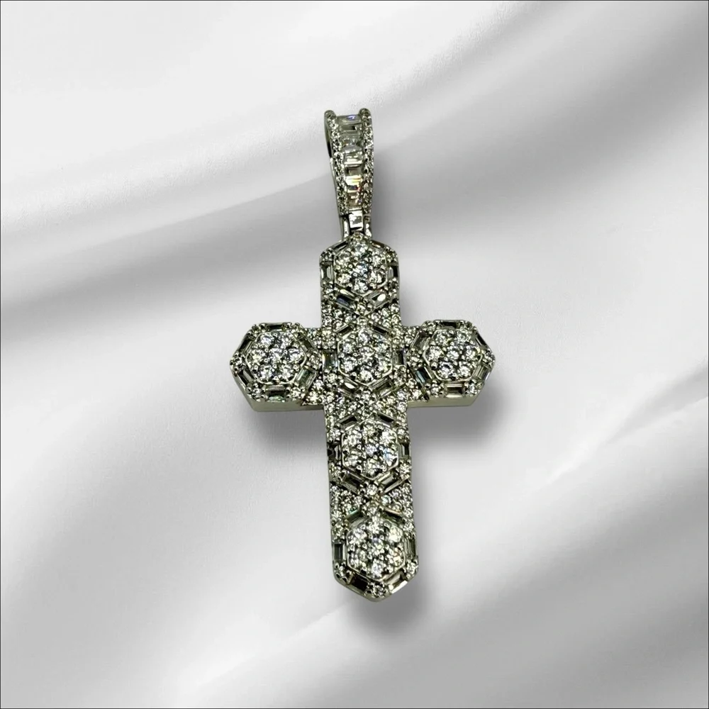 Sterling Silver CZ Cross Pendant – 3” Statement Design